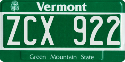 VT license plate ZCX922