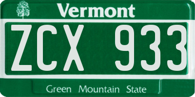 VT license plate ZCX933