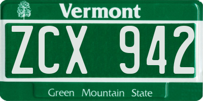 VT license plate ZCX942