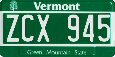 VT license plate ZCX945