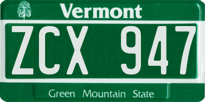 VT license plate ZCX947