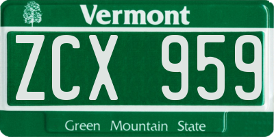 VT license plate ZCX959