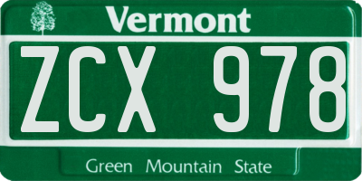 VT license plate ZCX978