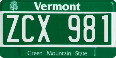 VT license plate ZCX981