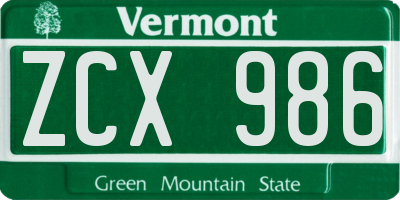 VT license plate ZCX986