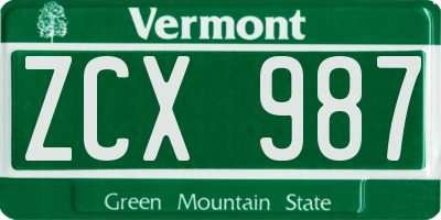 VT license plate ZCX987