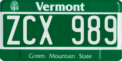 VT license plate ZCX989
