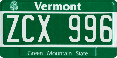 VT license plate ZCX996