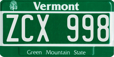 VT license plate ZCX998