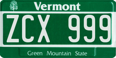 VT license plate ZCX999