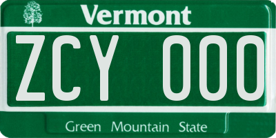 VT license plate ZCY000