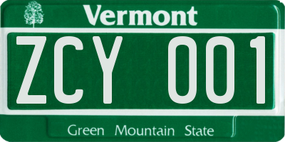VT license plate ZCY001