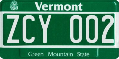 VT license plate ZCY002