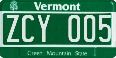 VT license plate ZCY005