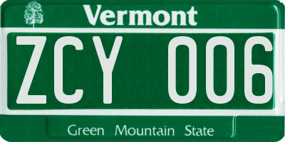 VT license plate ZCY006