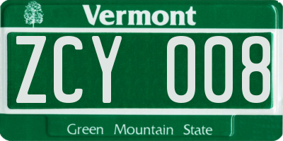 VT license plate ZCY008