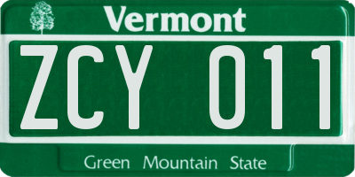 VT license plate ZCY011