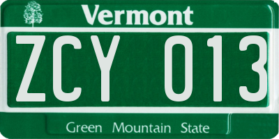 VT license plate ZCY013