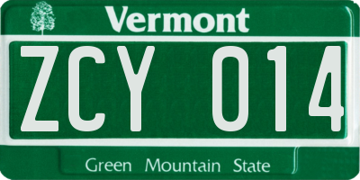 VT license plate ZCY014