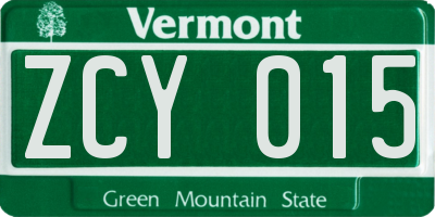 VT license plate ZCY015