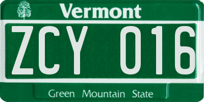 VT license plate ZCY016