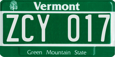 VT license plate ZCY017