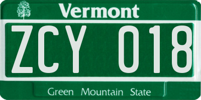 VT license plate ZCY018
