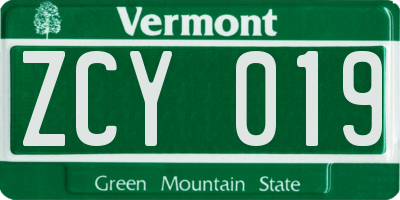 VT license plate ZCY019