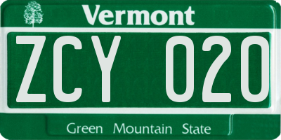 VT license plate ZCY020