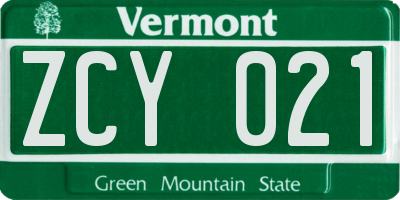 VT license plate ZCY021