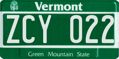 VT license plate ZCY022