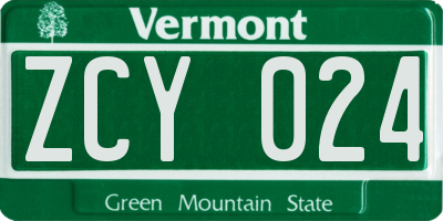 VT license plate ZCY024