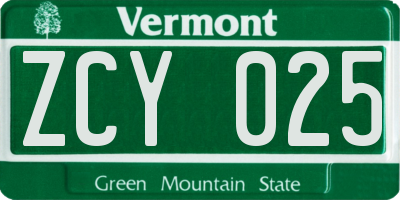 VT license plate ZCY025