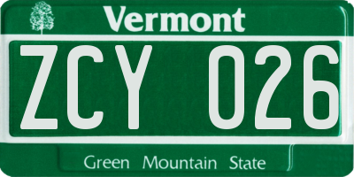 VT license plate ZCY026
