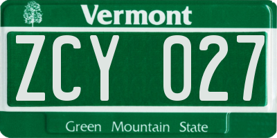 VT license plate ZCY027