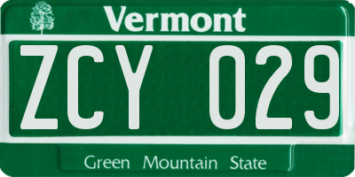 VT license plate ZCY029