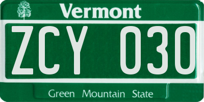 VT license plate ZCY030