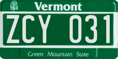 VT license plate ZCY031