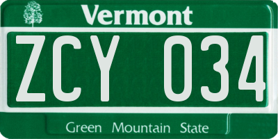 VT license plate ZCY034