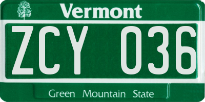 VT license plate ZCY036