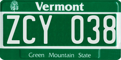 VT license plate ZCY038