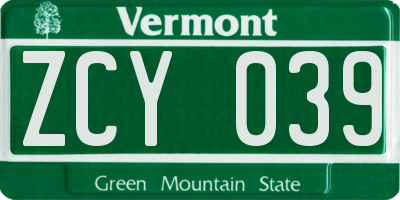 VT license plate ZCY039