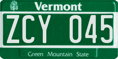 VT license plate ZCY045