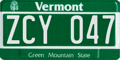 VT license plate ZCY047