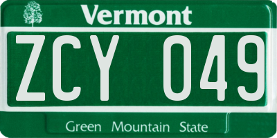 VT license plate ZCY049