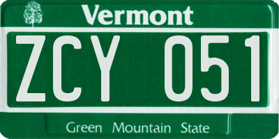 VT license plate ZCY051