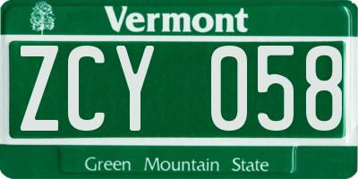 VT license plate ZCY058