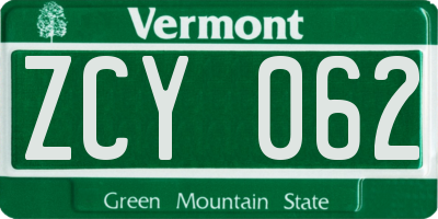 VT license plate ZCY062