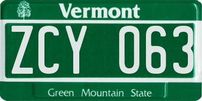 VT license plate ZCY063