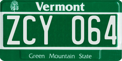 VT license plate ZCY064